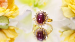 Bague solitaire authentique en rubis cabochon de 5 carats