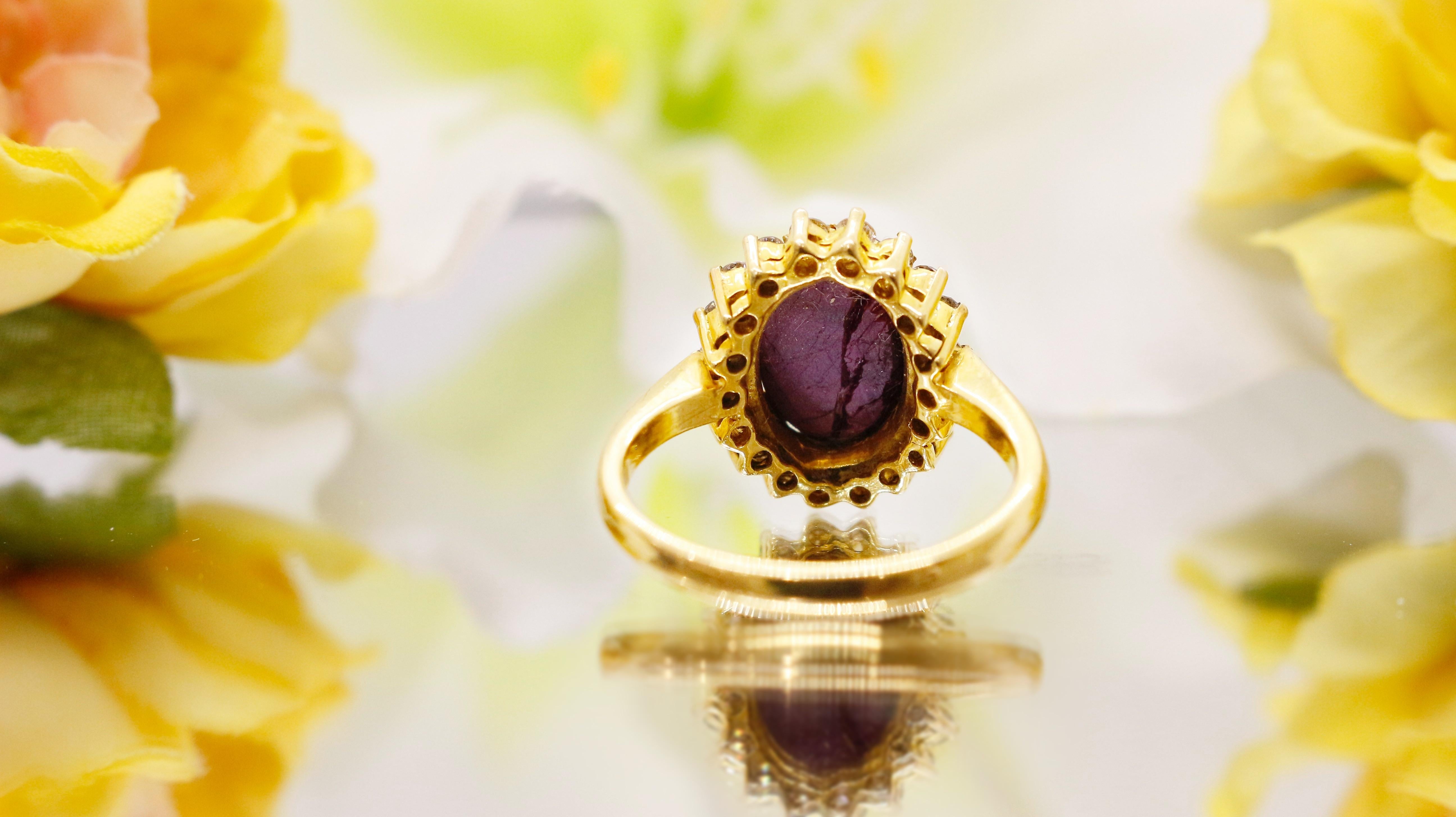 Echter 5 Karat Rubin Cabochon Solitär-Ring im Angebot 1