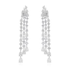 Genuine 5.86Ct Mixed Cut Natural Diamond Dangle Drop Earrings 14K White Gold