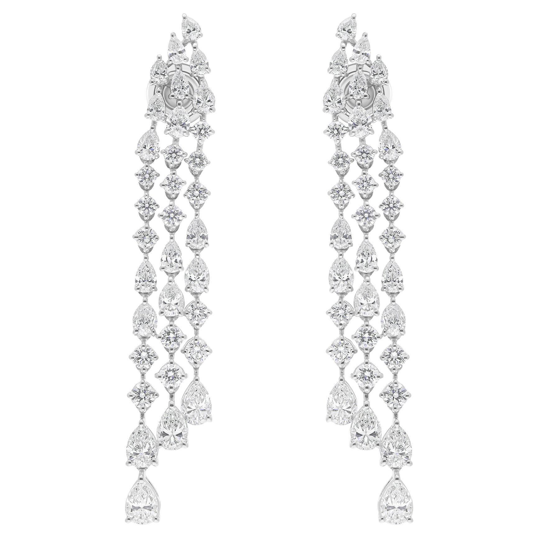 Orecchini pendenti in oro bianco 14K con diamanti naturali taglio misto, autentici, da 5,86 carati