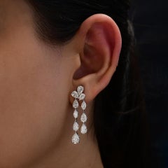 Natural Diamond Chandelier Drop 5.98 Carats 18K White Gold Statement Earrings