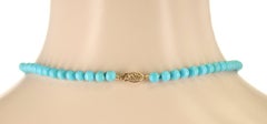 Genuine Round Turquoise Beads, 14 Karat Yellow