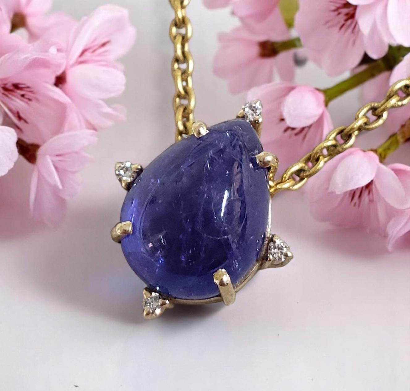 Taille poire Pendentif en tanzanite pourpre et diamants de 8,6 carats véritables en vente