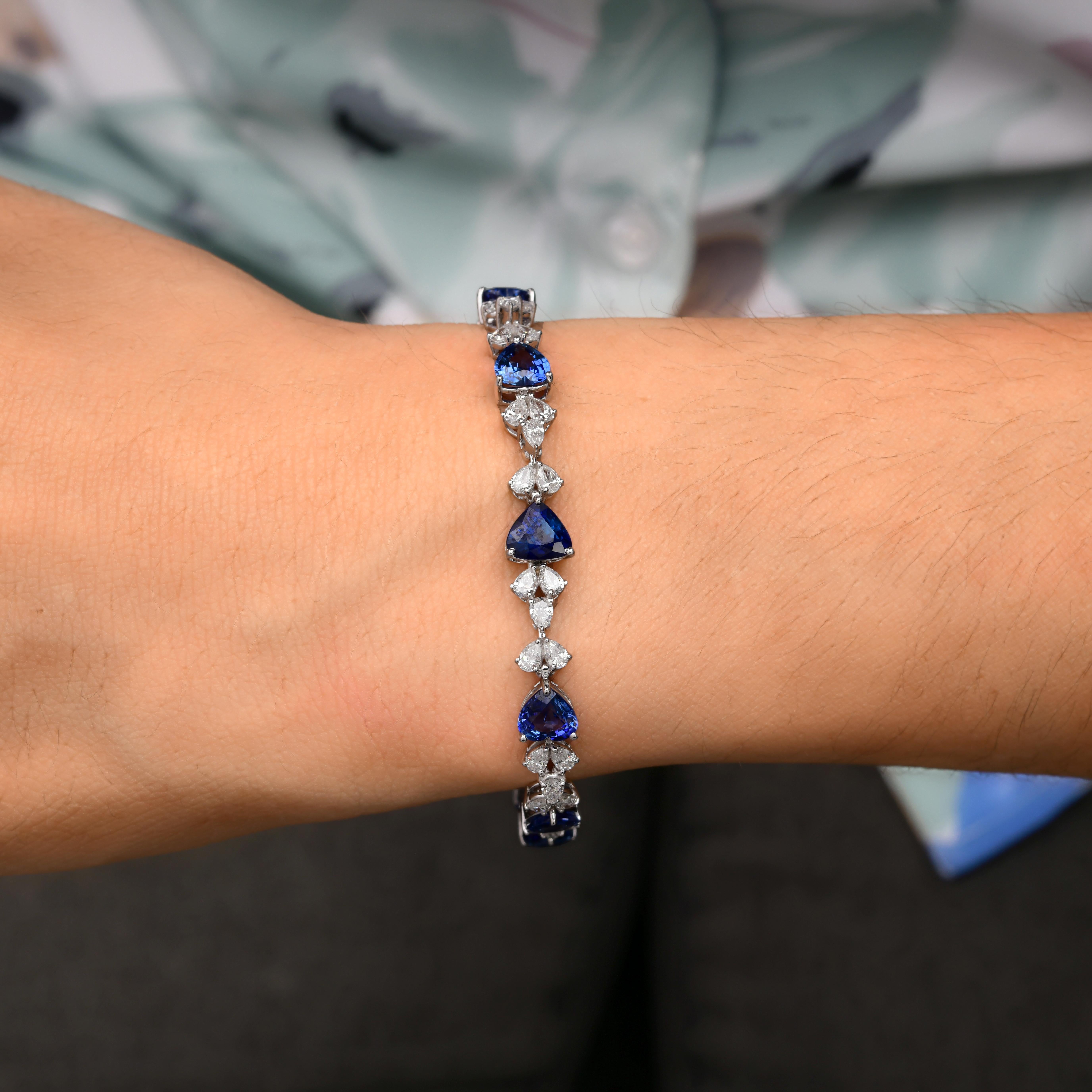 Echt 9,66 CT Blauer Saphir SI/H Diamant Armband 18k Massiv Weißgold (Gemischter Schliff) im Angebot