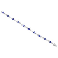 Véritable 9.66 CT Blue Sapphire SI/H Diamond Bracelet 18k Solid White Gold