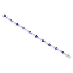 Echt 9,66 CT Blauer Saphir SI/H Diamant Armband 18k Massiv Weißgold