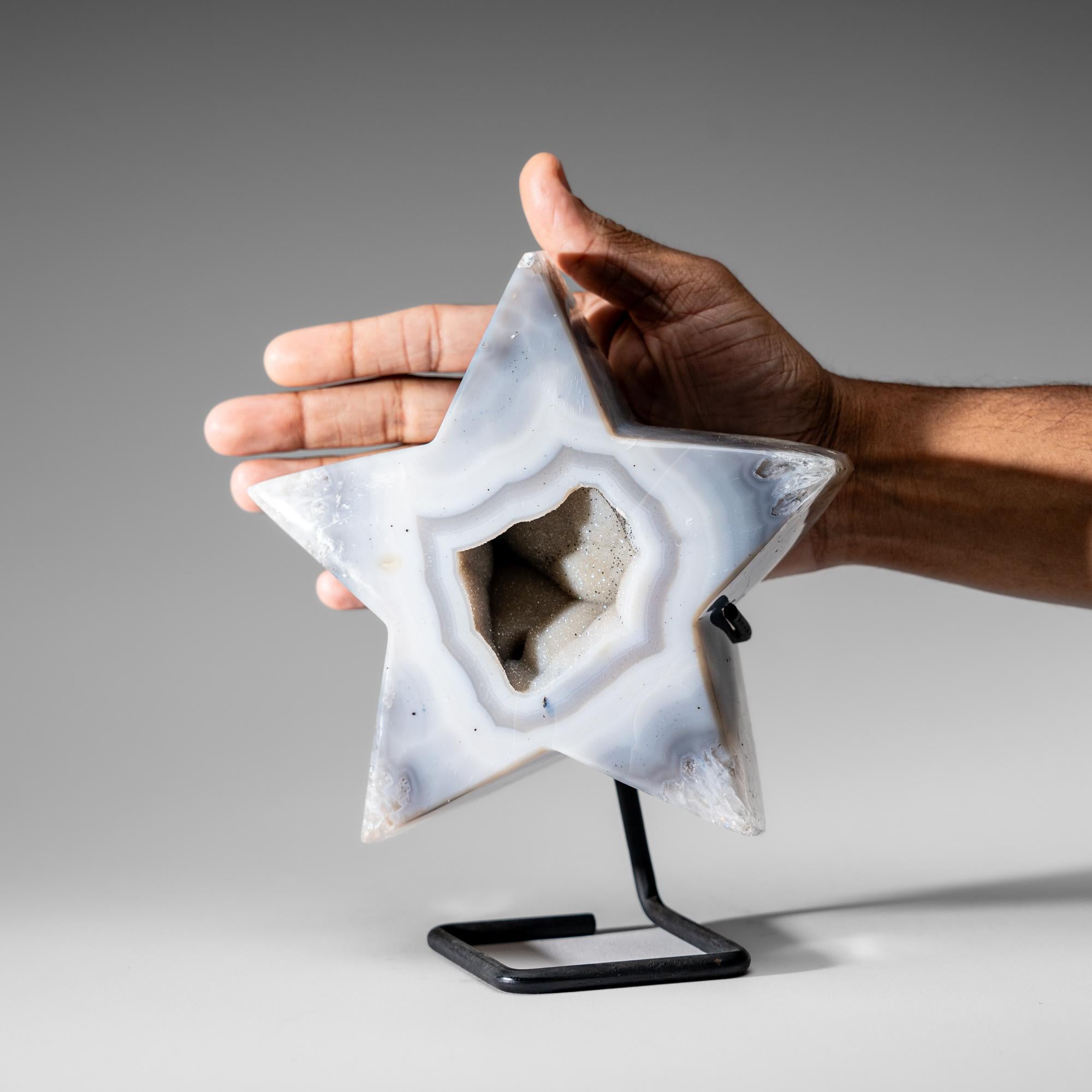 Brazilian Genuine Agate Geode Star on Custom Metal Stand (4.4