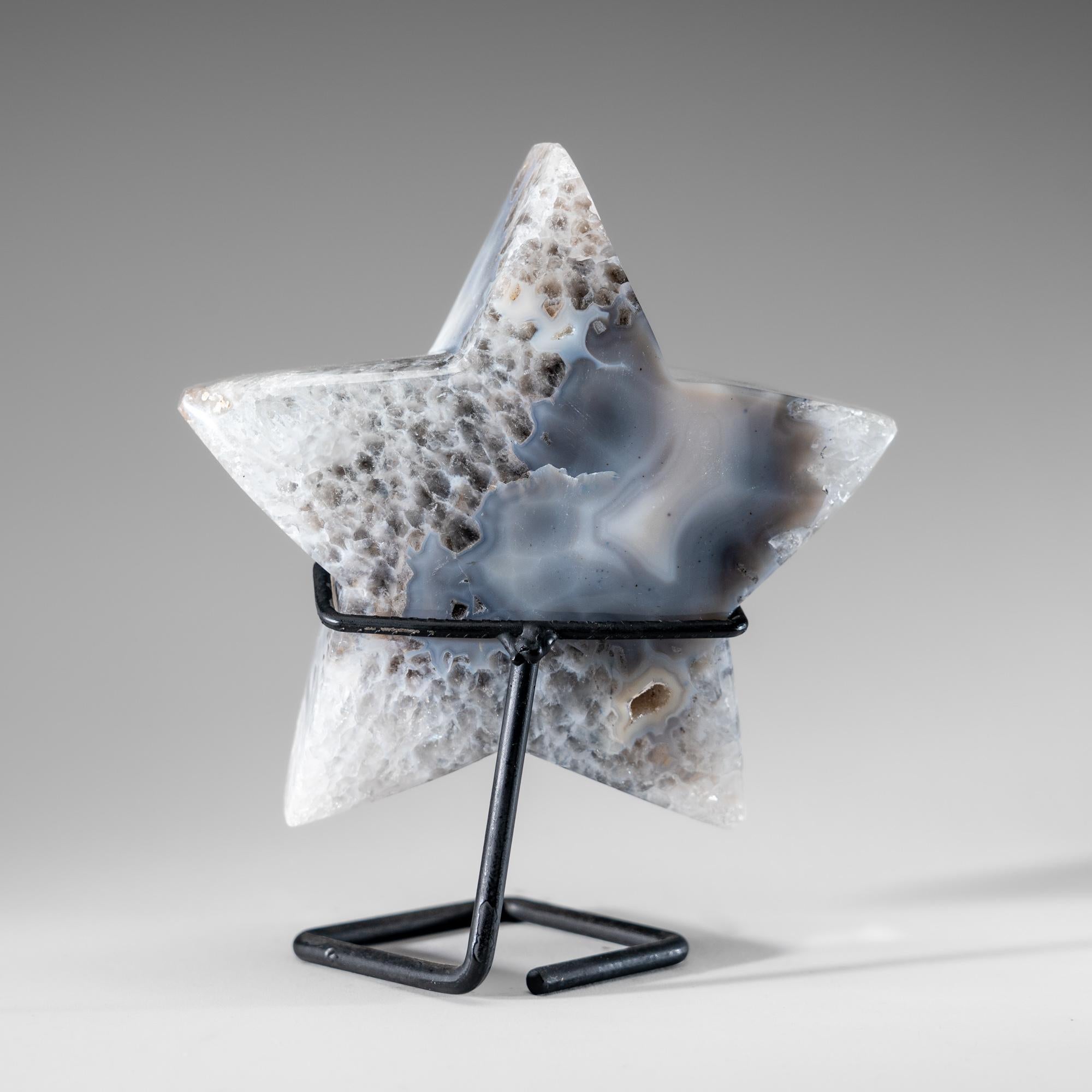 Contemporary Genuine Agate Geode Star on Custom Metal Stand (4.4