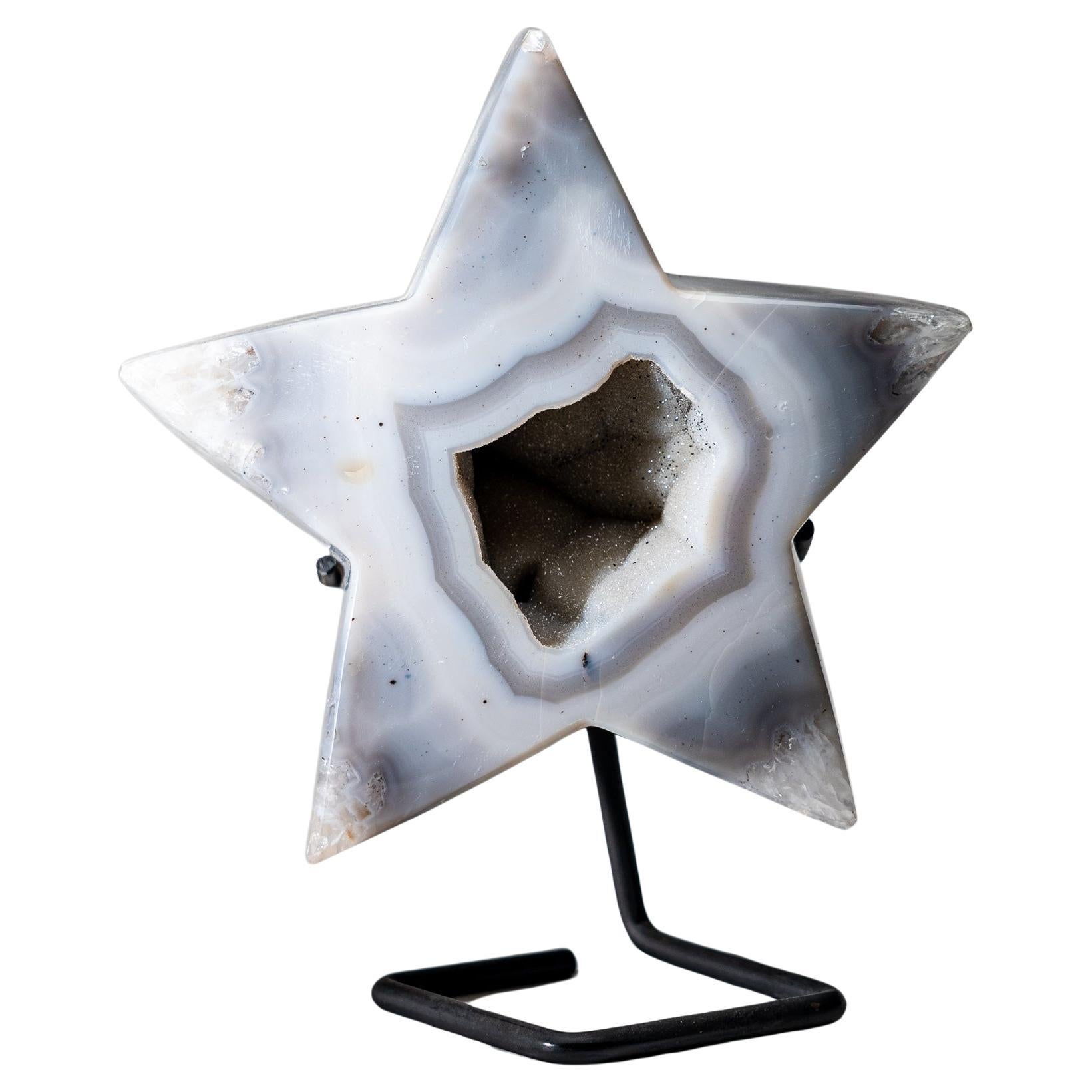 Genuine Agate Geode Star on Custom Metal Stand (4.4", 8 lbs)