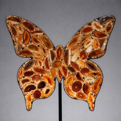 Genuine Agate Slice Butterfly on Custom Black Stand – Natural Home Décor