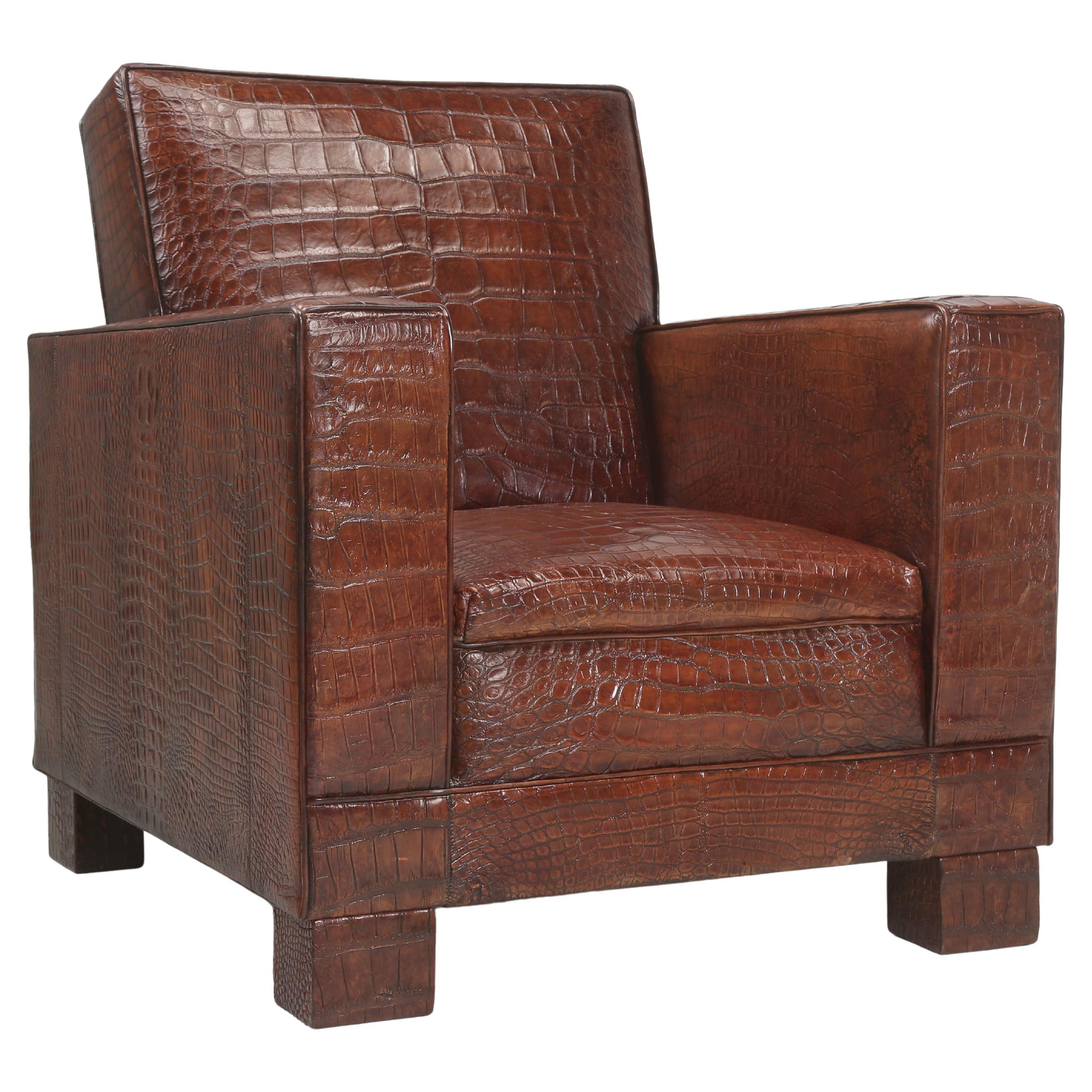 Genuine Alligator Club Chair Inspired by Jean-Michel Frank & Adnet by Old Plank