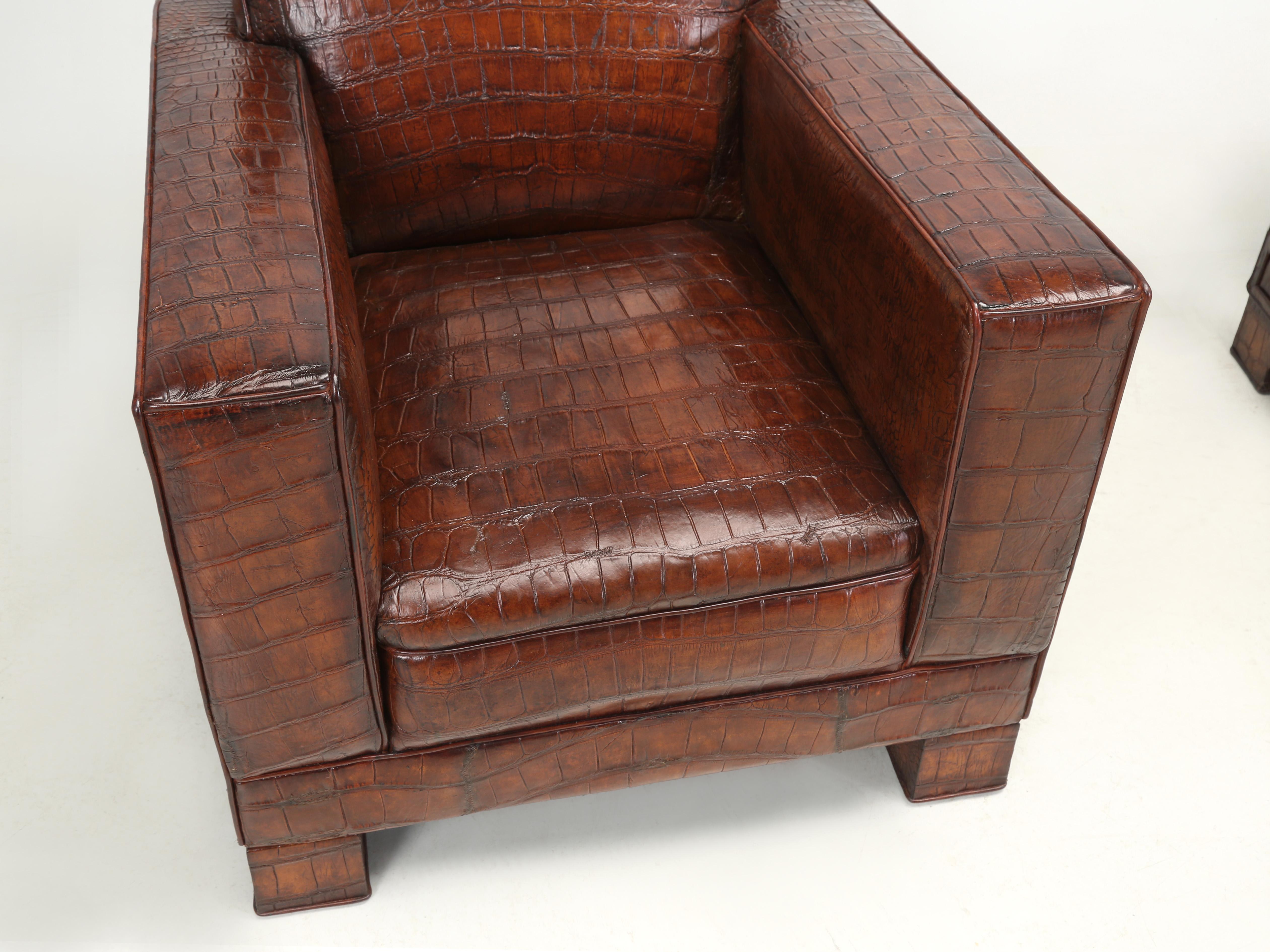 Genuine Alligator Club Chairs Inspired by Jean-Michel Frank & Adnet by Old Plank In New Condition In Chicago, IL