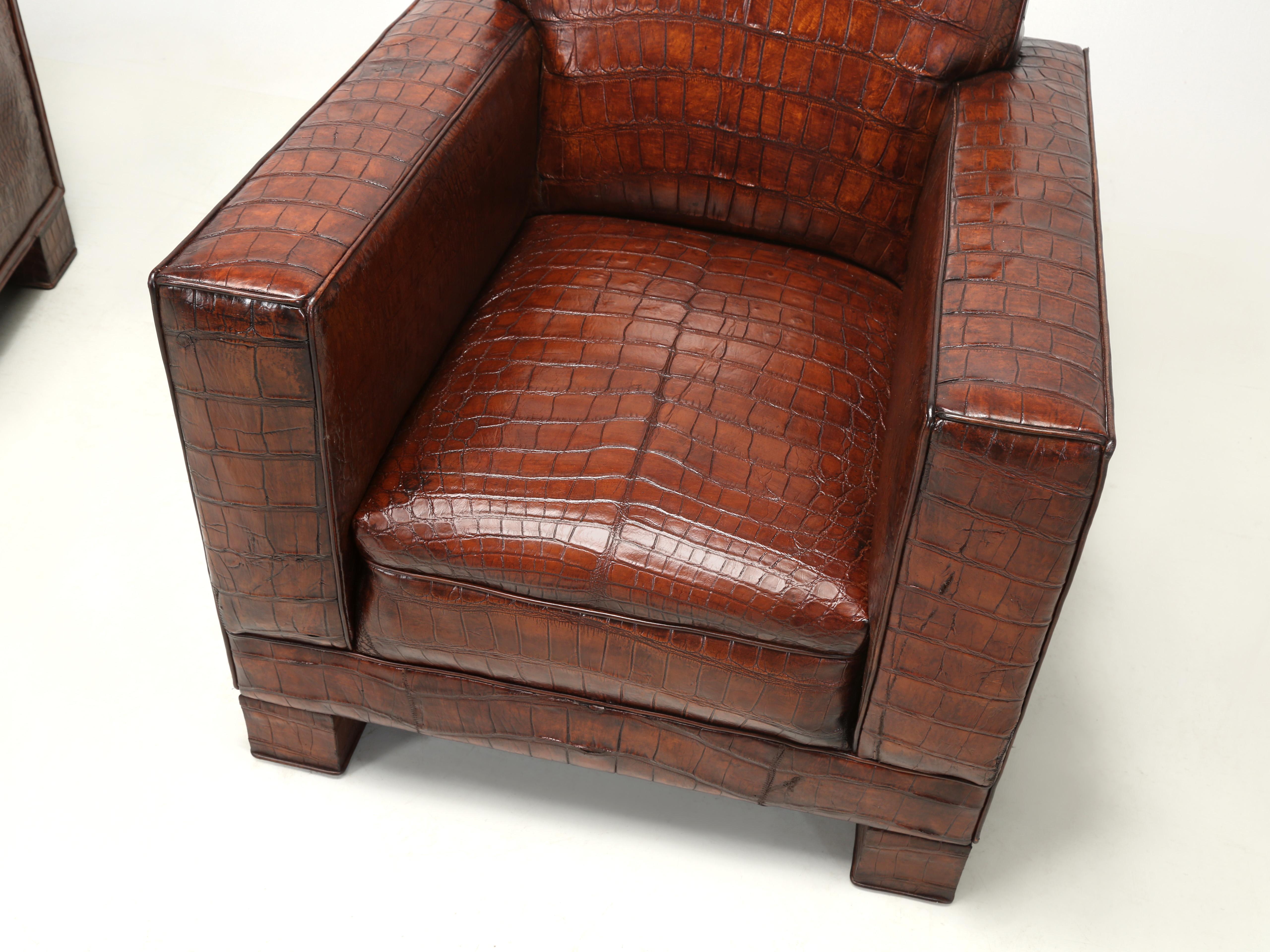 Contemporary Genuine Alligator Club Chairs Inspired by Jean-Michel Frank & Adnet by Old Plank