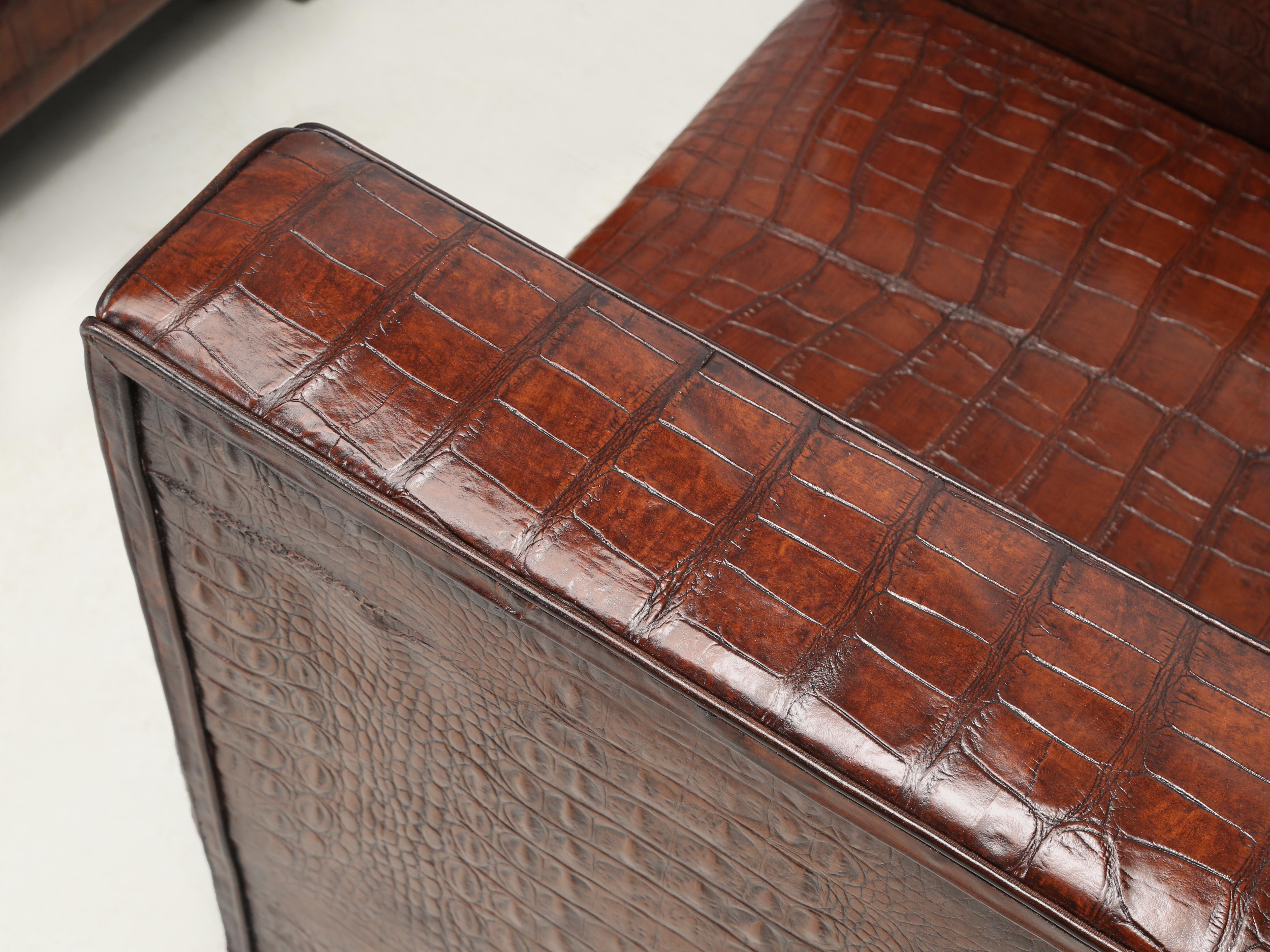 Genuine Alligator Club Chairs Inspired by Jean-Michel Frank & Adnet by Old Plank 1