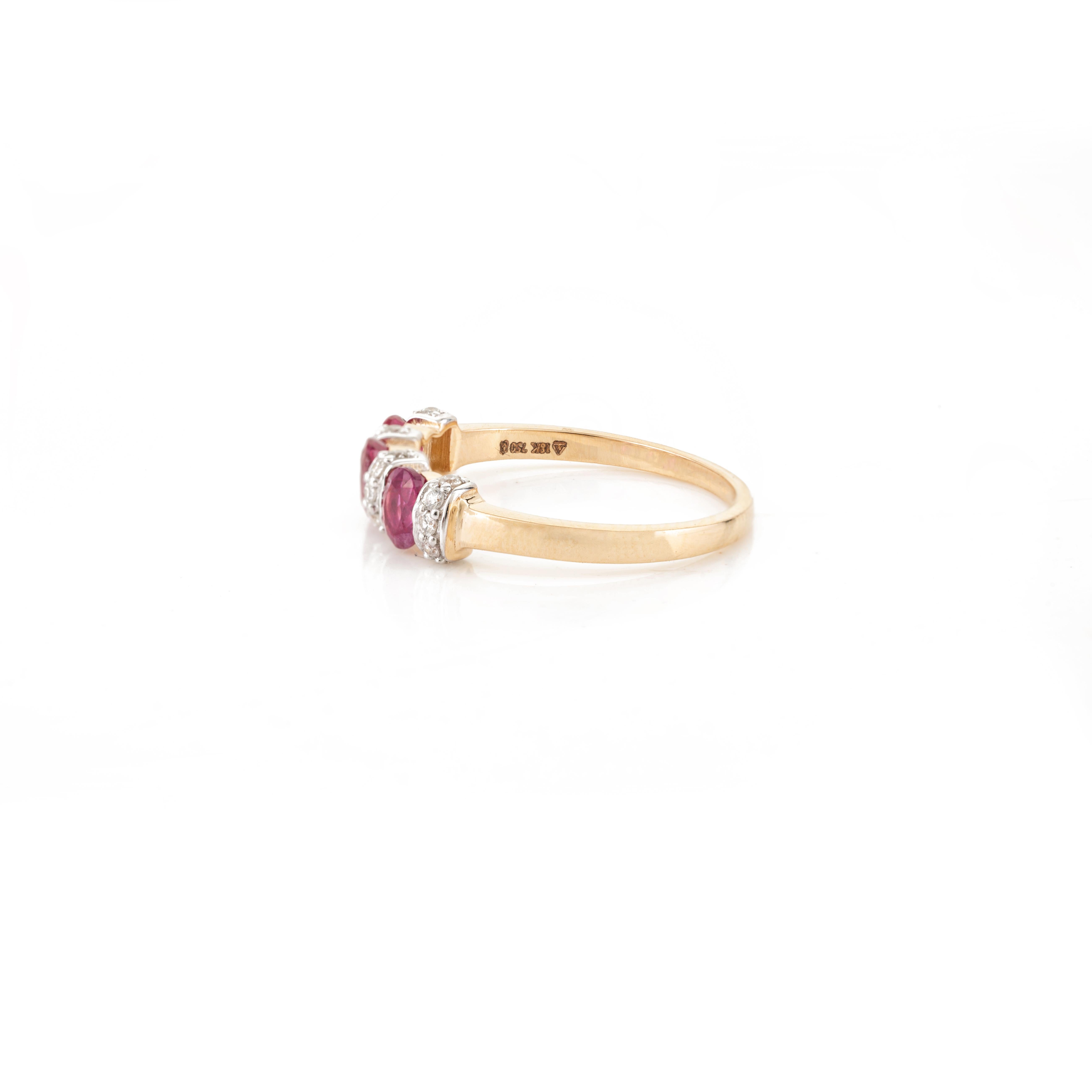 For Sale:  Alternating Ruby Diamond Engagement Band Ring in 18k Solid Yellow Gold  5