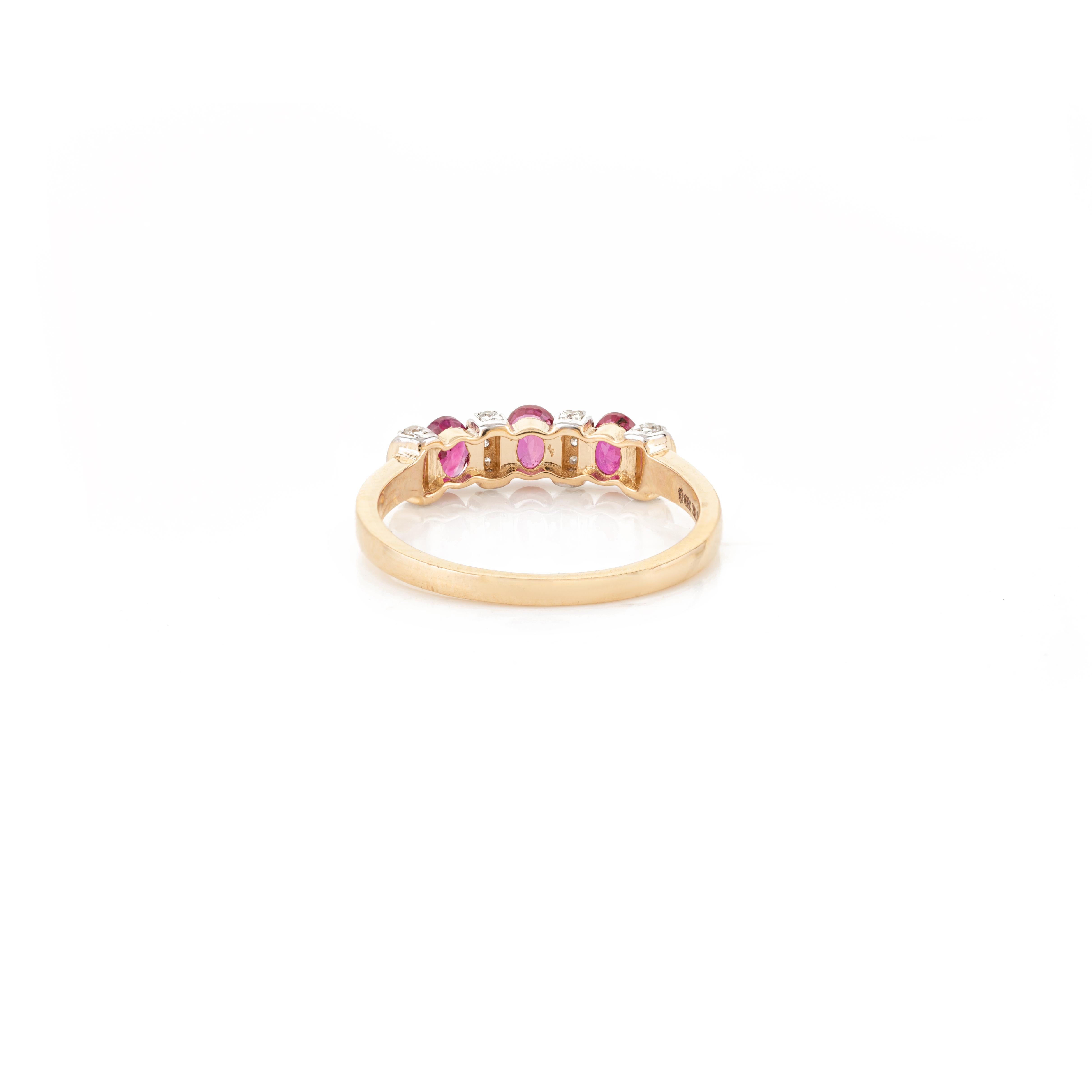 For Sale:  Alternating Ruby Diamond Engagement Band Ring in 18k Solid Yellow Gold  7
