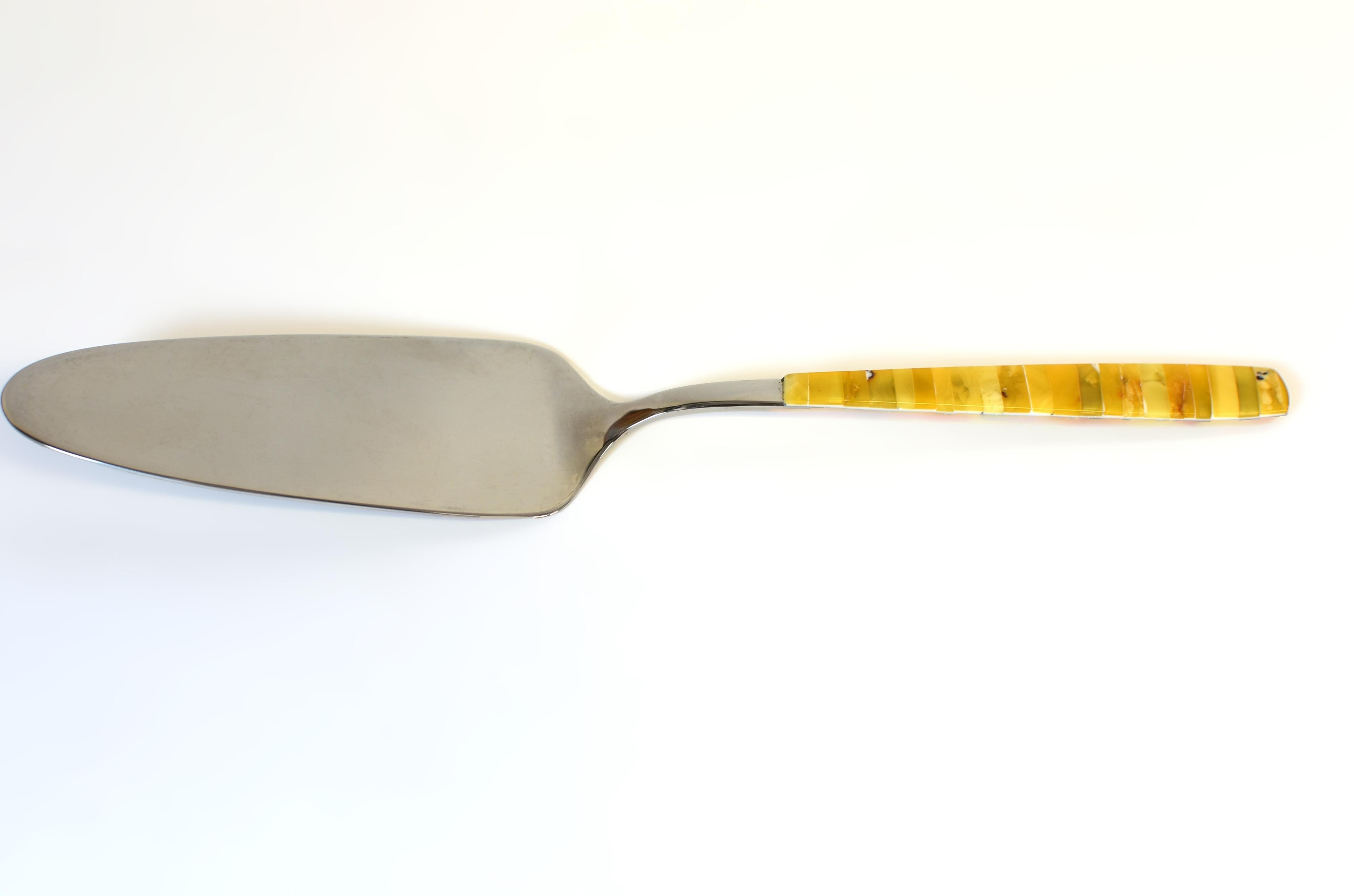 Serveur à gâteau en ambre véritable Coupe-pâte en acier inoxydable Excellent état - En vente à Somis, CA