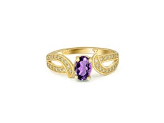 Anello in oro 14k con ametista autentica