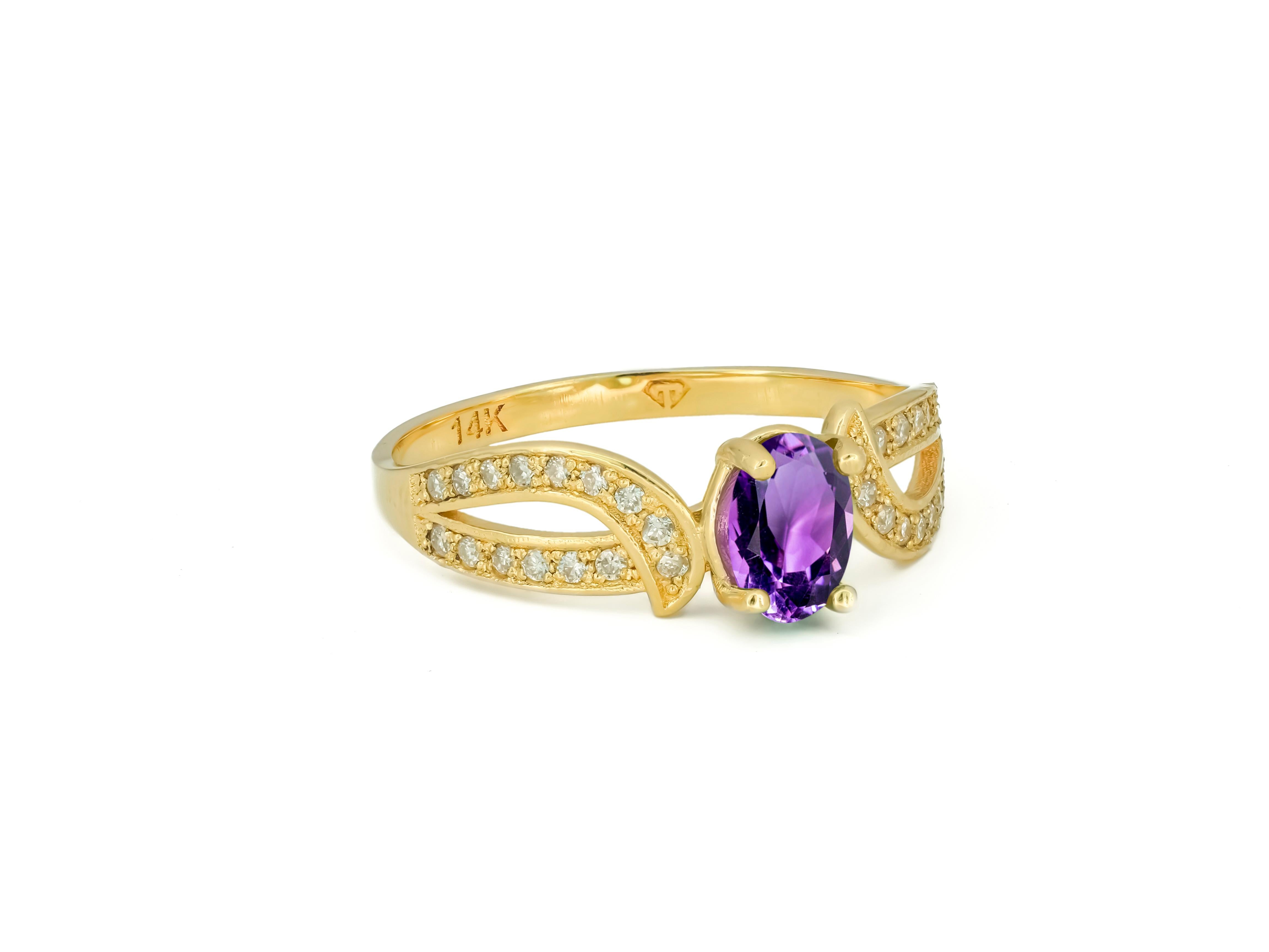 14k yellow gold amethyst ring with diamond accents