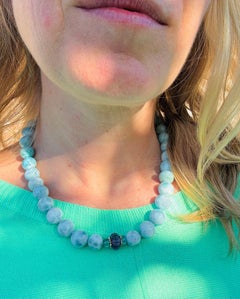 Genuine Amethyst and Larimar Yellow Gold Necklace