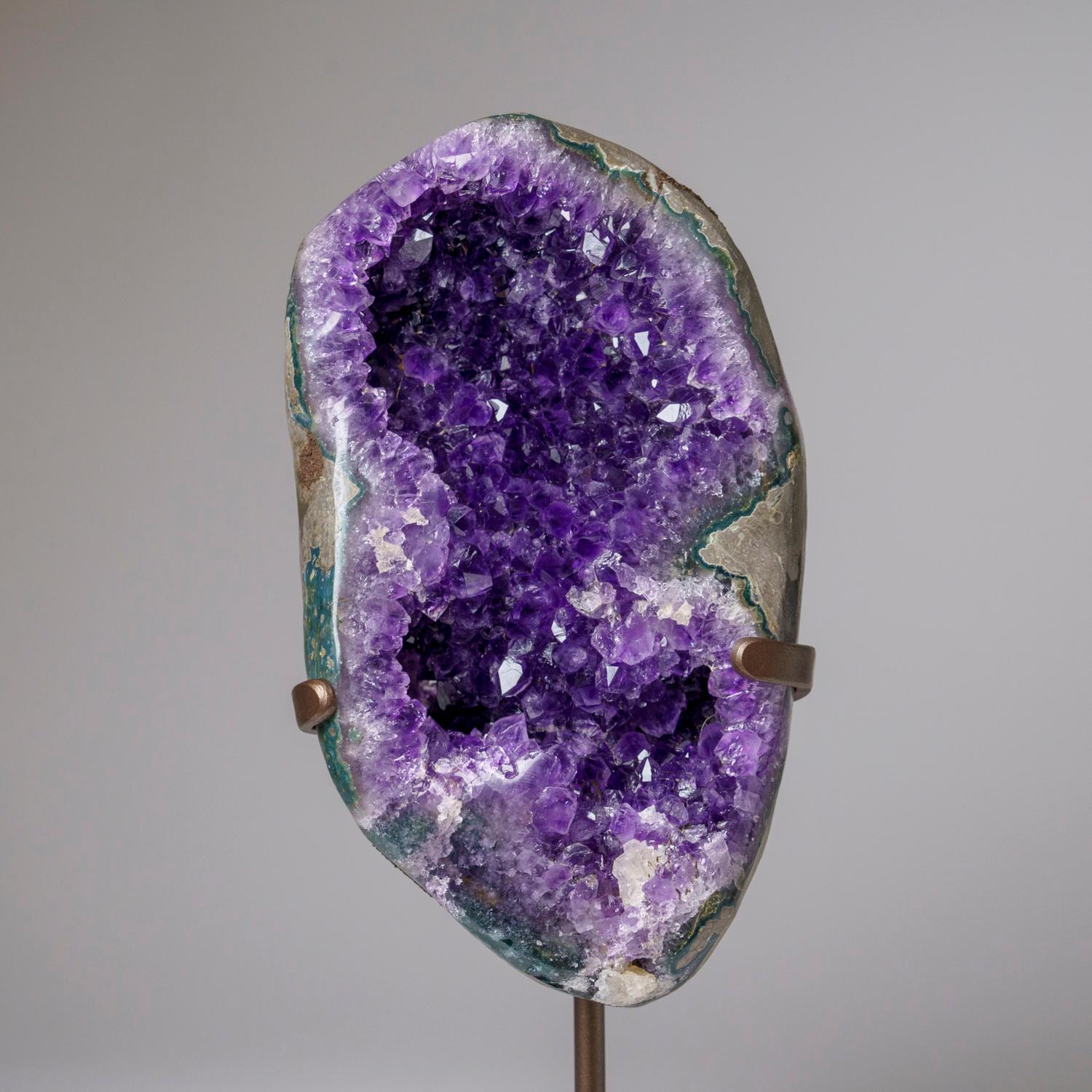 XXI secolo e contemporaneo Geode a grappolo di cristallo di ametista autentico su supporto dal Brasile (11,5 lbs) in vendita
