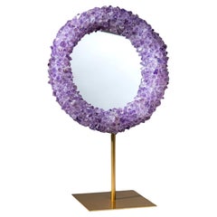 Genuine Amethyst Crystal Cluster Mirror on Stand (3 lbs) 