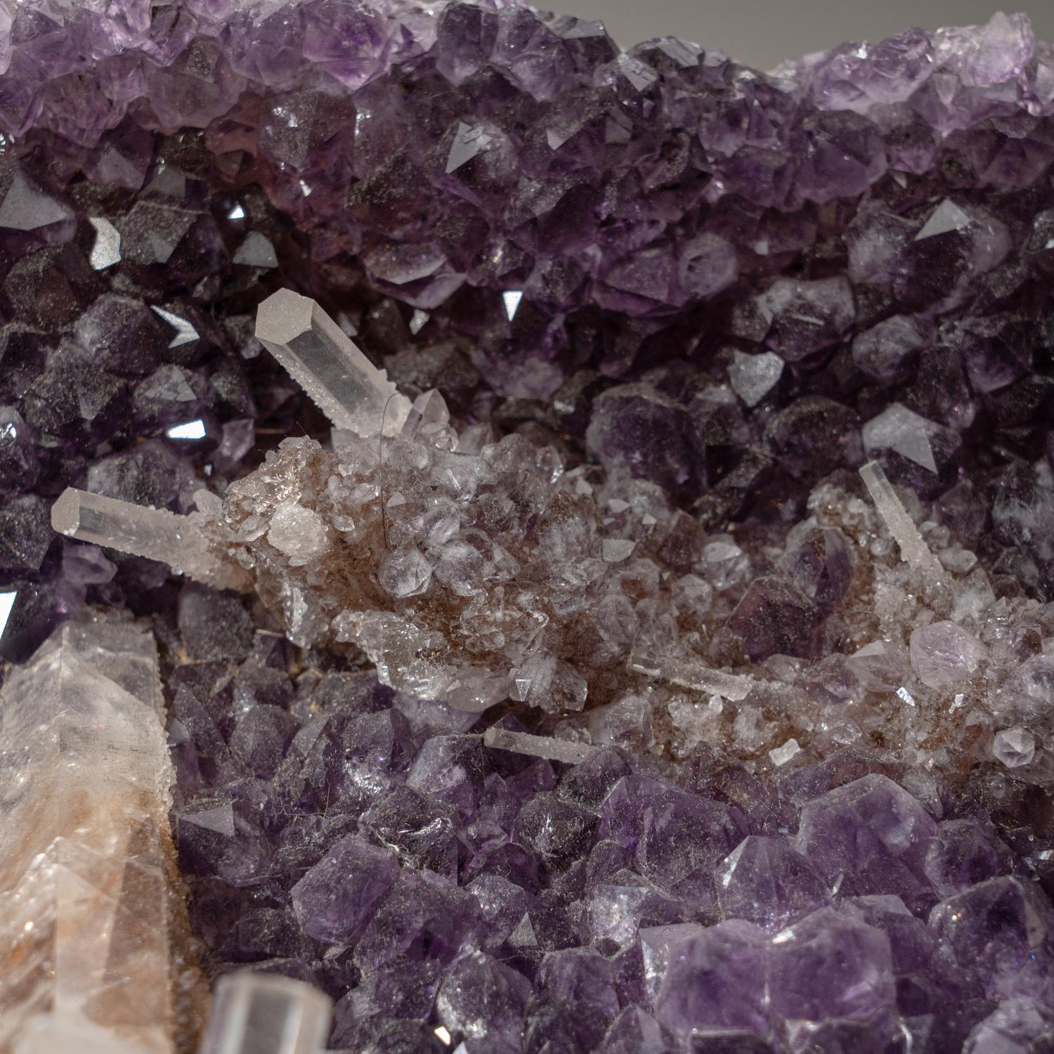 Uruguayan Genuine Amethyst Crystal Cluster with Calcite on Stand from Uruguay (16 lbs) For Sale