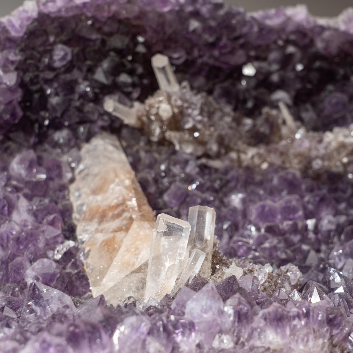 Genuine Amethyst Crystal Cluster with Calcite on Stand from Uruguay (16 lbs) For Sale 2