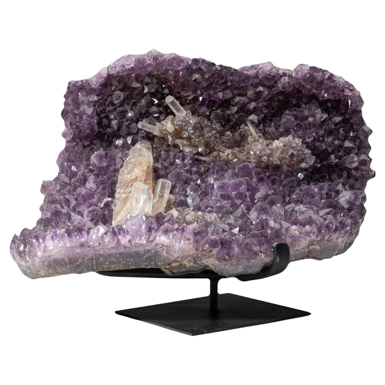 Genuine Amethyst Crystal Cluster with Calcite on Stand from Uruguay (16 lbs) For Sale