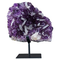 Genuine Amethyst Crystal Cluster with Calcite on Stand from Uruguay (17.5 lbs)