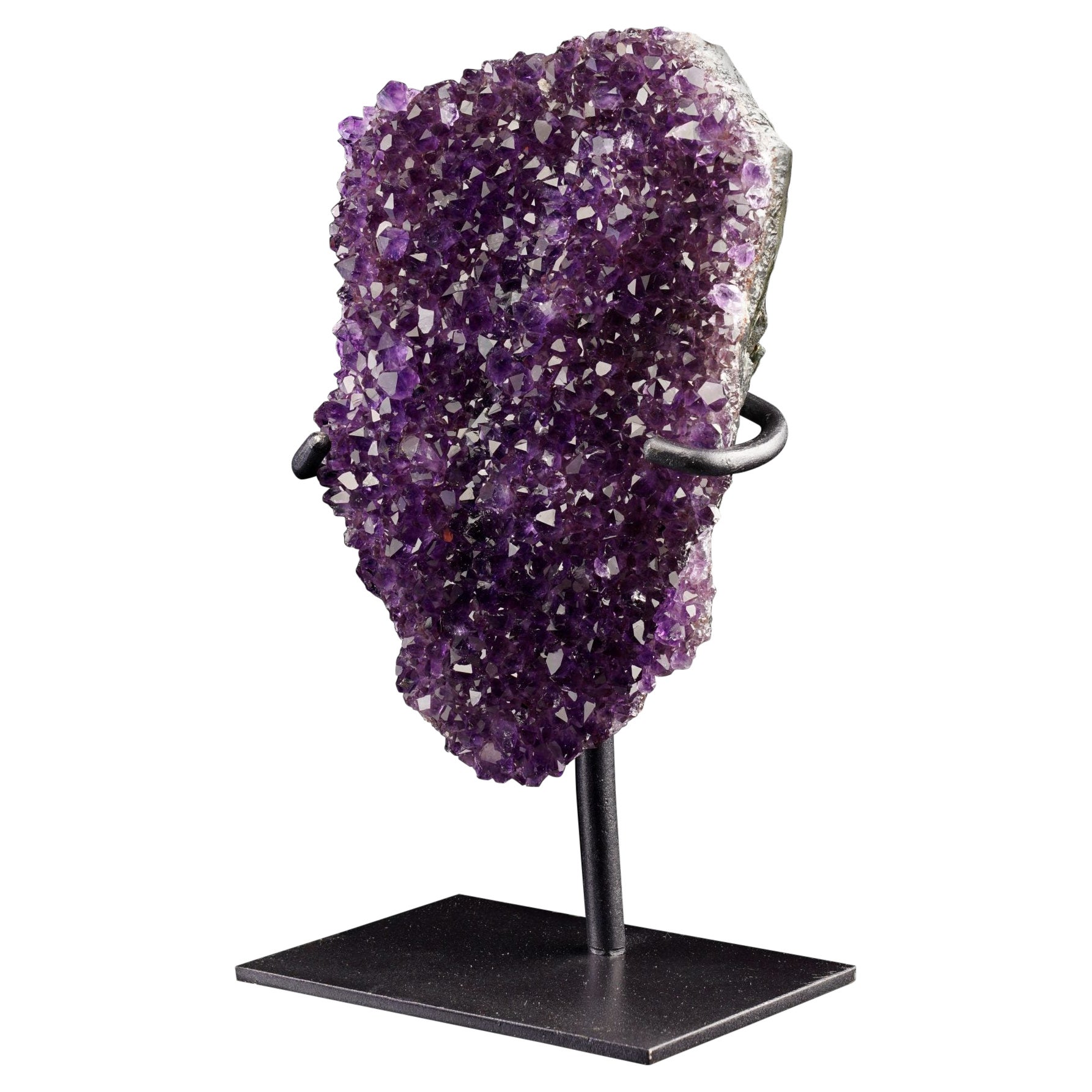 Genuine Amethyst Crystal Geode on Custom Metal Stand For Sale
