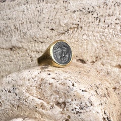 Véritable pièce de monnaie grecque antique du 4e siècle BC Bague en or 18 carats représentant la Méduse