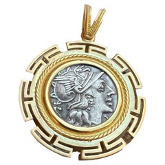 Genuine pièce de monnaie romaine ancienne 148 avant J.-C. en or 18 carats représentant la déesse Rome