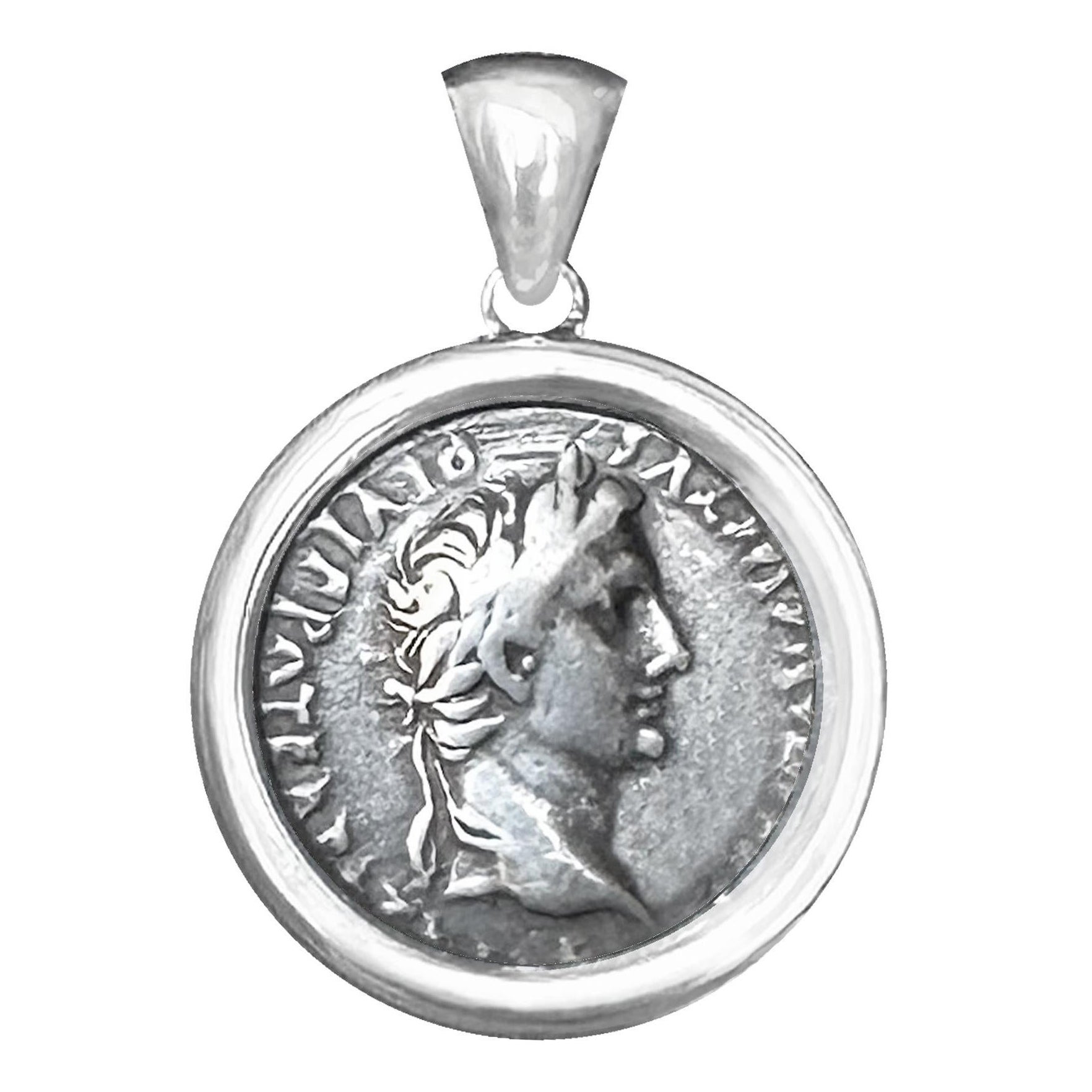 Echte antike römische Münze 1. Jahrhundert. BC Anhänger mit der Darstellung von Kaiser Augustus