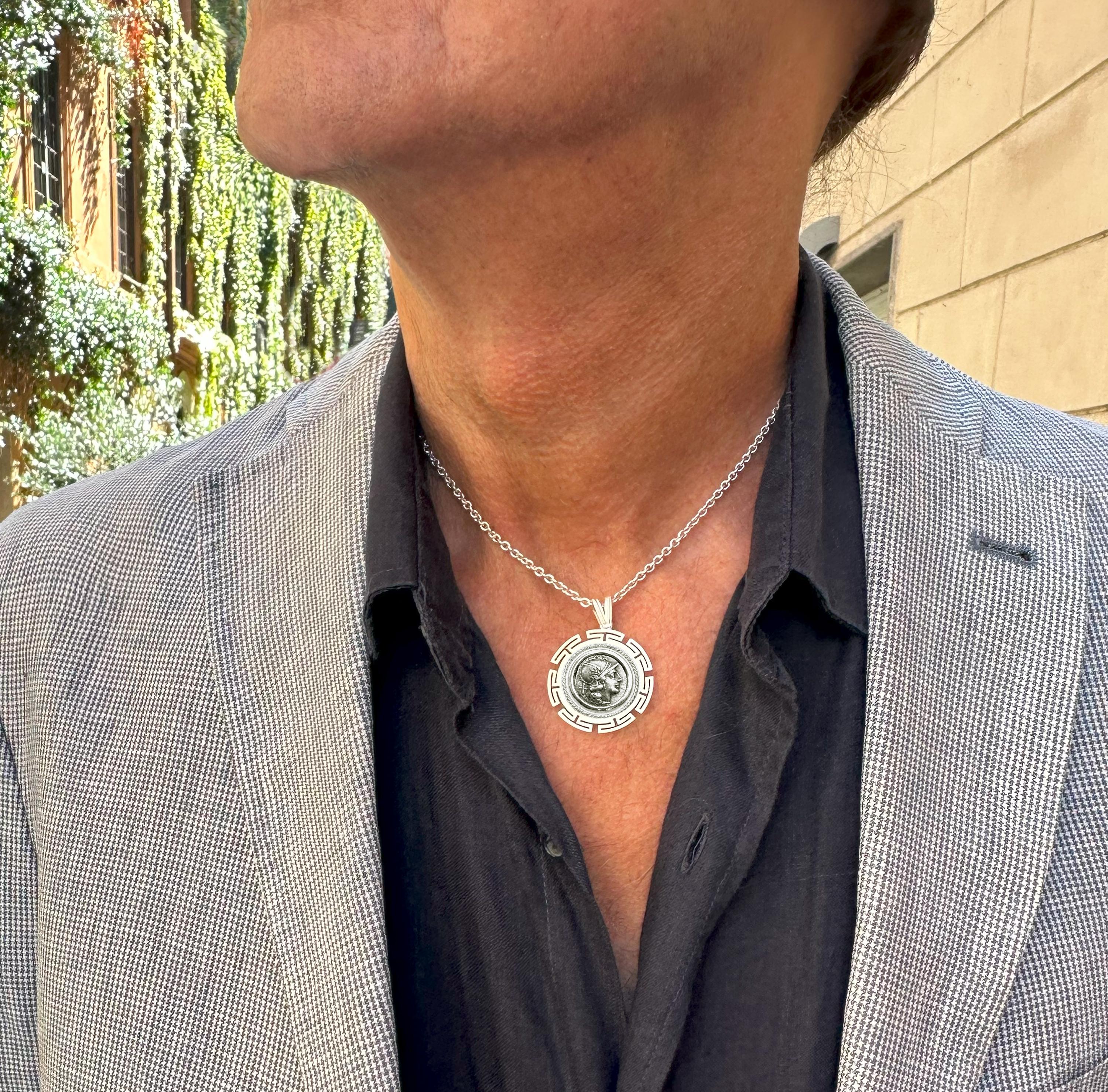 Classical Roman Genuine Ancient Roman Coin 2nd Cent 925 Silver Pendant Depicting Goddess Rome For Sale