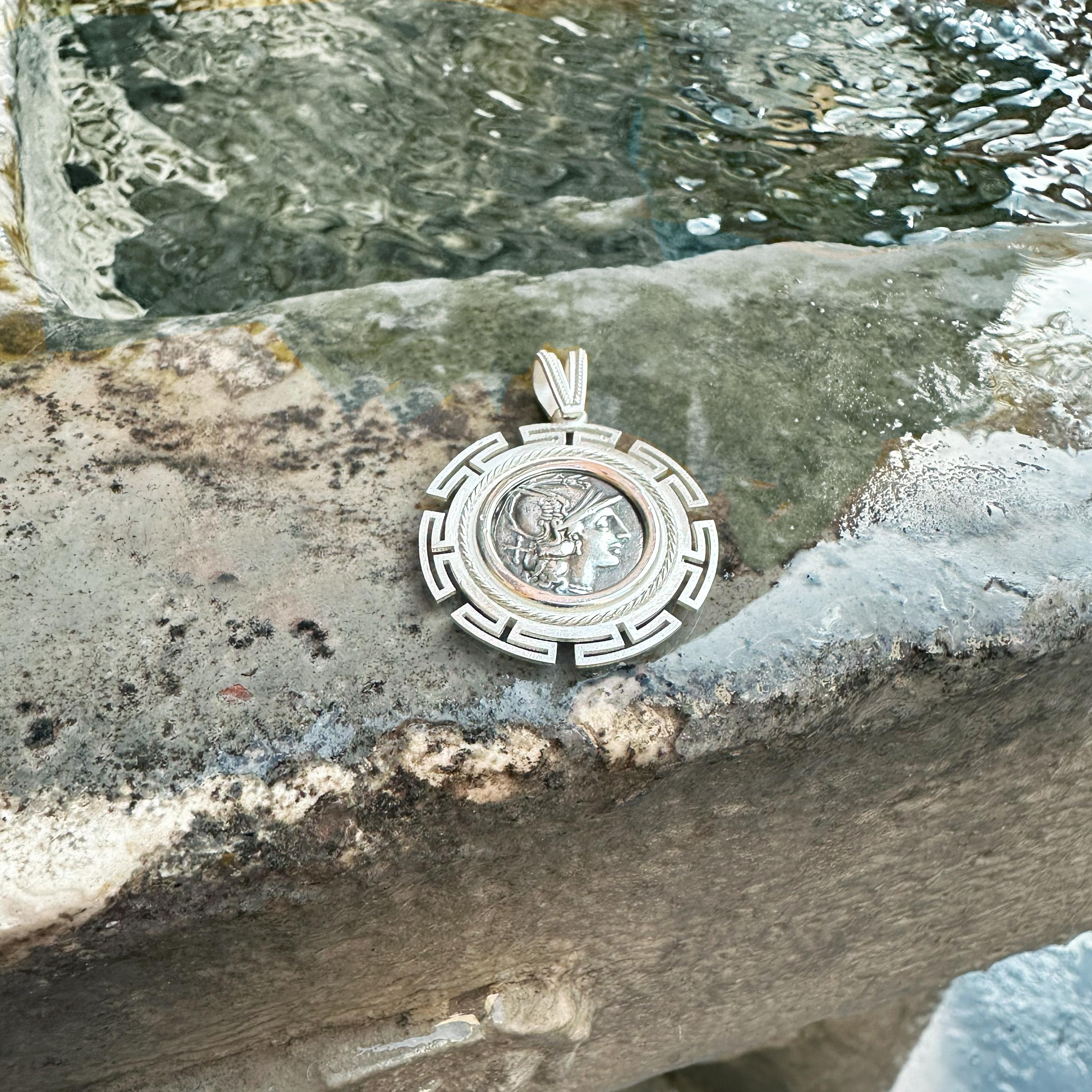 Women's or Men's Genuine Ancient Roman Coin 2nd Cent 925 Silver Pendant Depicting Goddess Rome For Sale