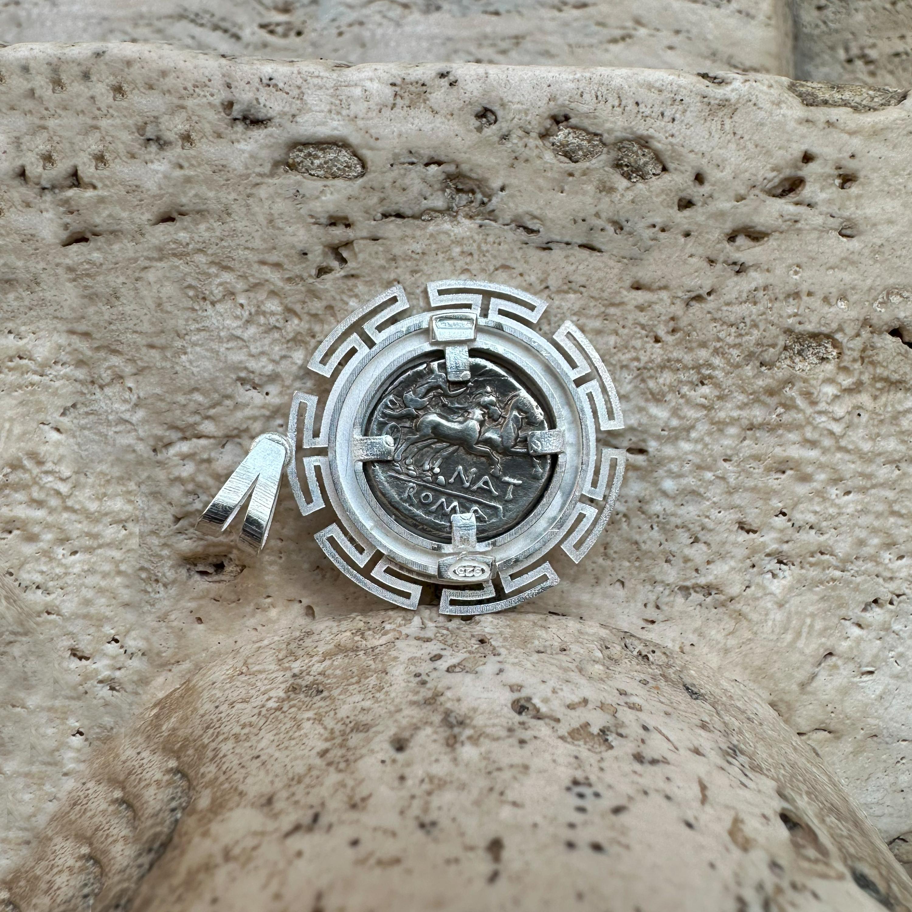 Genuine Ancient Roman Coin 2nd Cent 925 Silver Pendant Depicting Goddess Rome For Sale 1