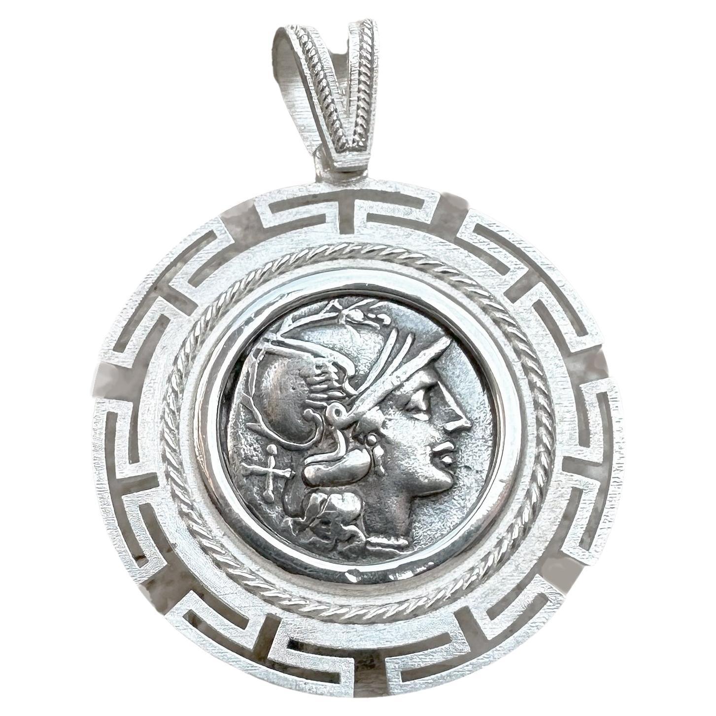 Genuine Ancient Roman Coin 2nd Cent 925 Silver Pendant Depicting Goddess Rome For Sale