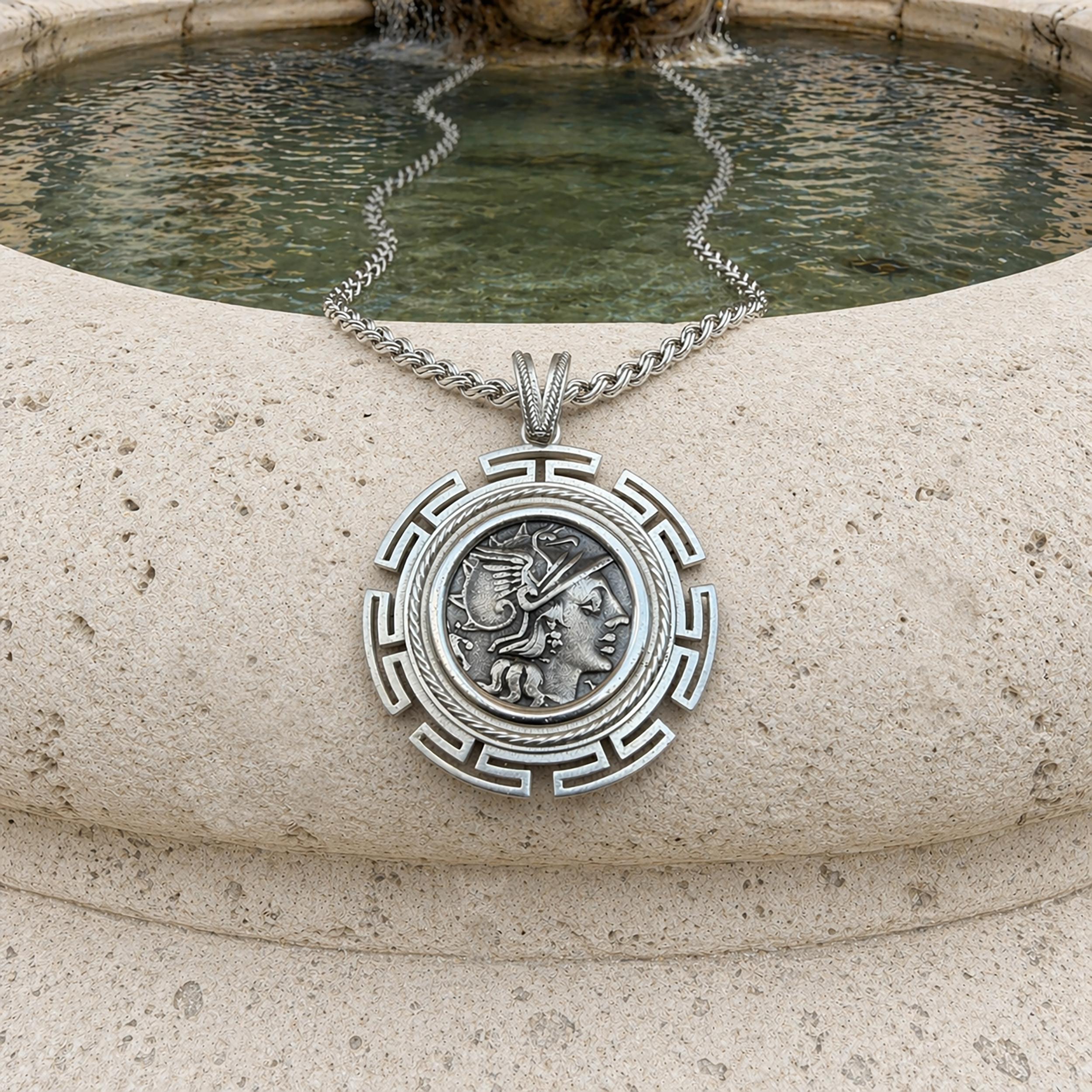Véritable pièce de monnaie romaine de l'Antiquité, 2e cent, pendentif en argent 925 représentant la déesse Rome en vente