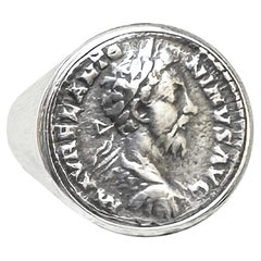 Auténtica moneda romana del siglo II. Anillo AD que representa al emperador Marco Aurelio