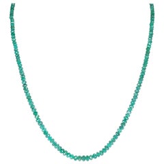 Genuine and Natural Emerald Faceted Beads Necklace, 14 Karat Yellow Gold