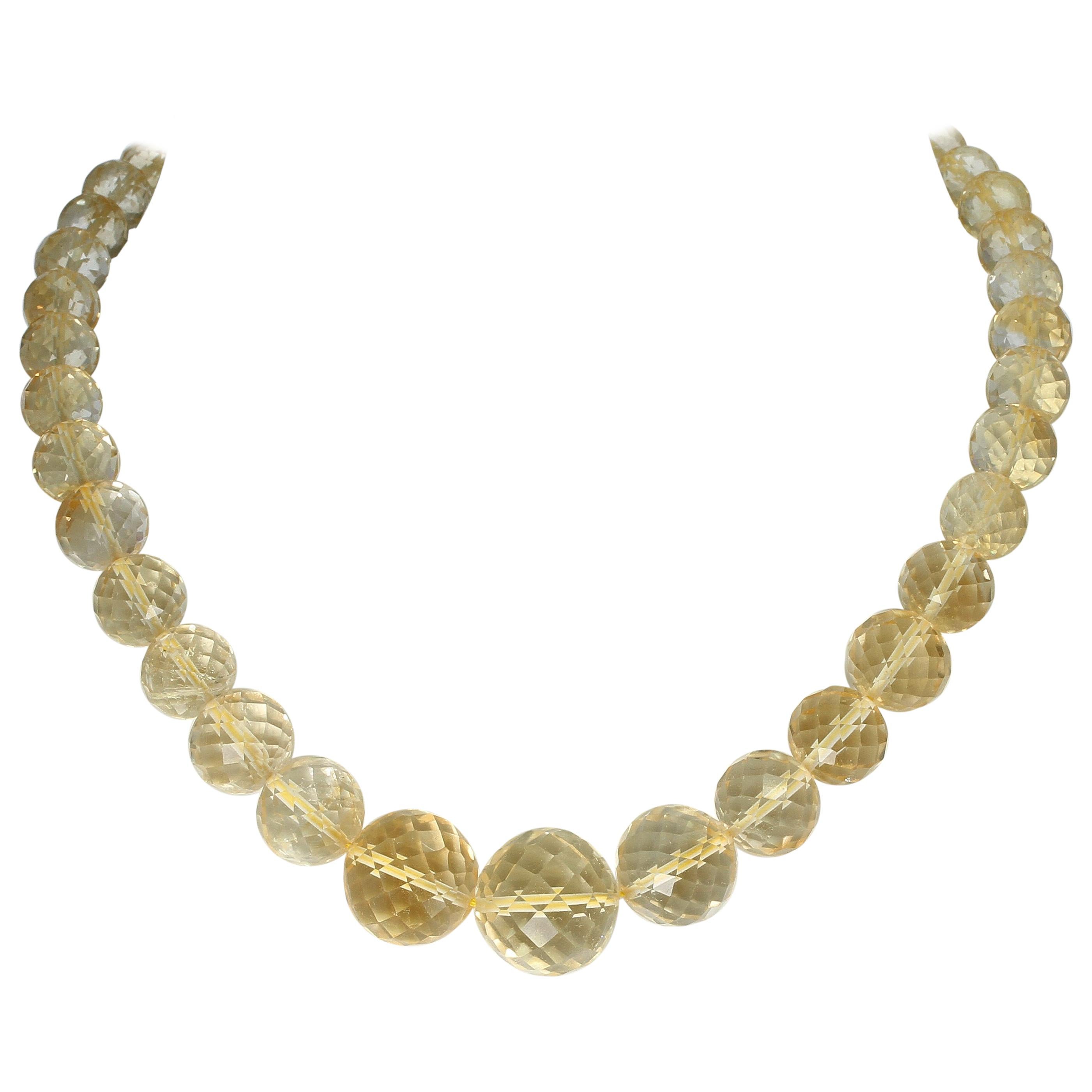Genuine and Natural Large Citrine Round Faceted Beads Necklace