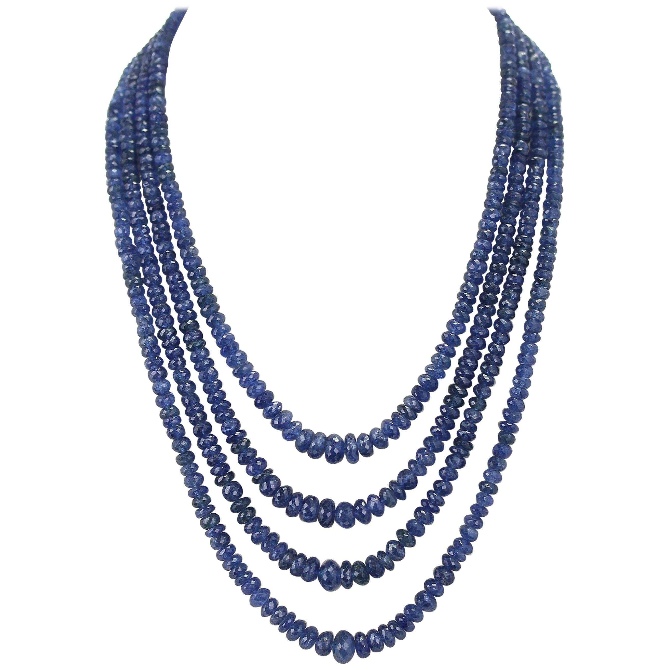 Lovely faceted natural raw blue sapphire beaded necklace 18 inches sterling 