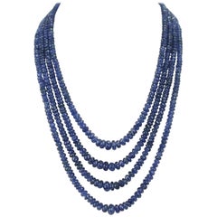 Genuine and Natural Necklace of Fine Blue Sapphire Faceted Beads