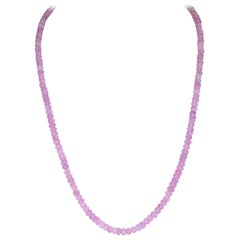 Vintage Genuine and Natural Pink Sapphire Carved Beads Necklace, 14 Karat Yellow Gold