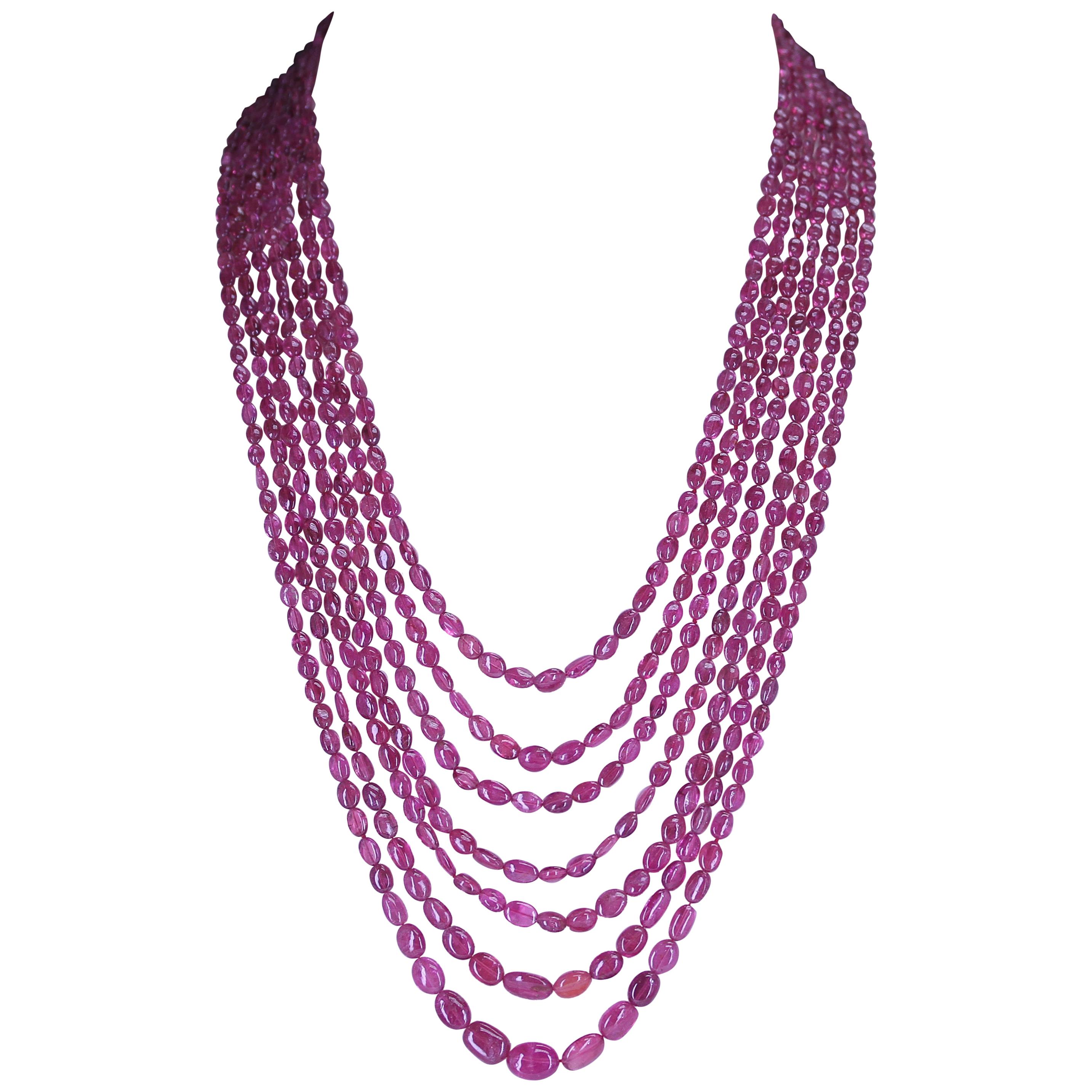 Halskette aus echtem und natürlichem rauchrosa Turmalin mit kleinen gewölbten Perlen, 7 Linien