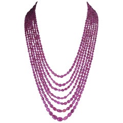 Halskette aus echtem und natürlichem rauchrosa Turmalin mit kleinen gewölbten Perlen, 7 Linien