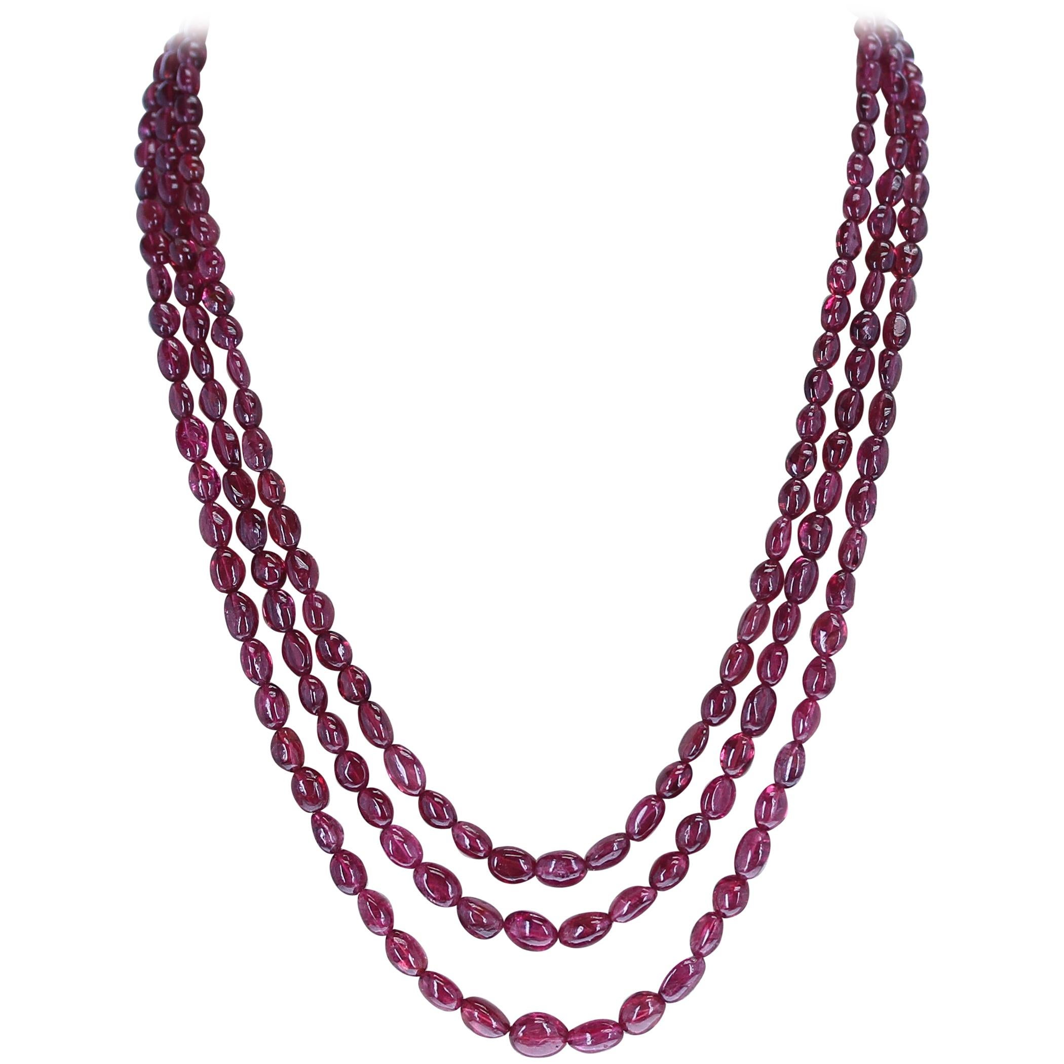 Genuine and Natural Tumbled and Smooth Spinel Beads Necklace, 14 Karat Clasp For Sale