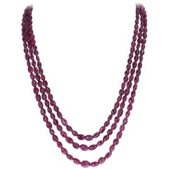 Genuine and Natural Tumbled and Smooth Spinel Beads Necklace, 14 Karat Clasp