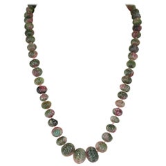 Collar de cuentas talladas de turmalina de sandía auténtica y natural